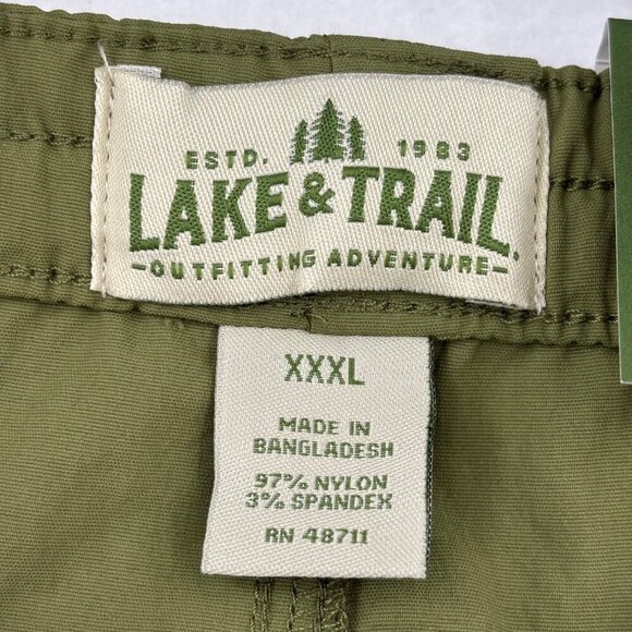 Lake & Trail Pull On Shorts Size 3XL Olive Green UPF 50 Fast Dri Stretch Nylon - Picture 4 of 13